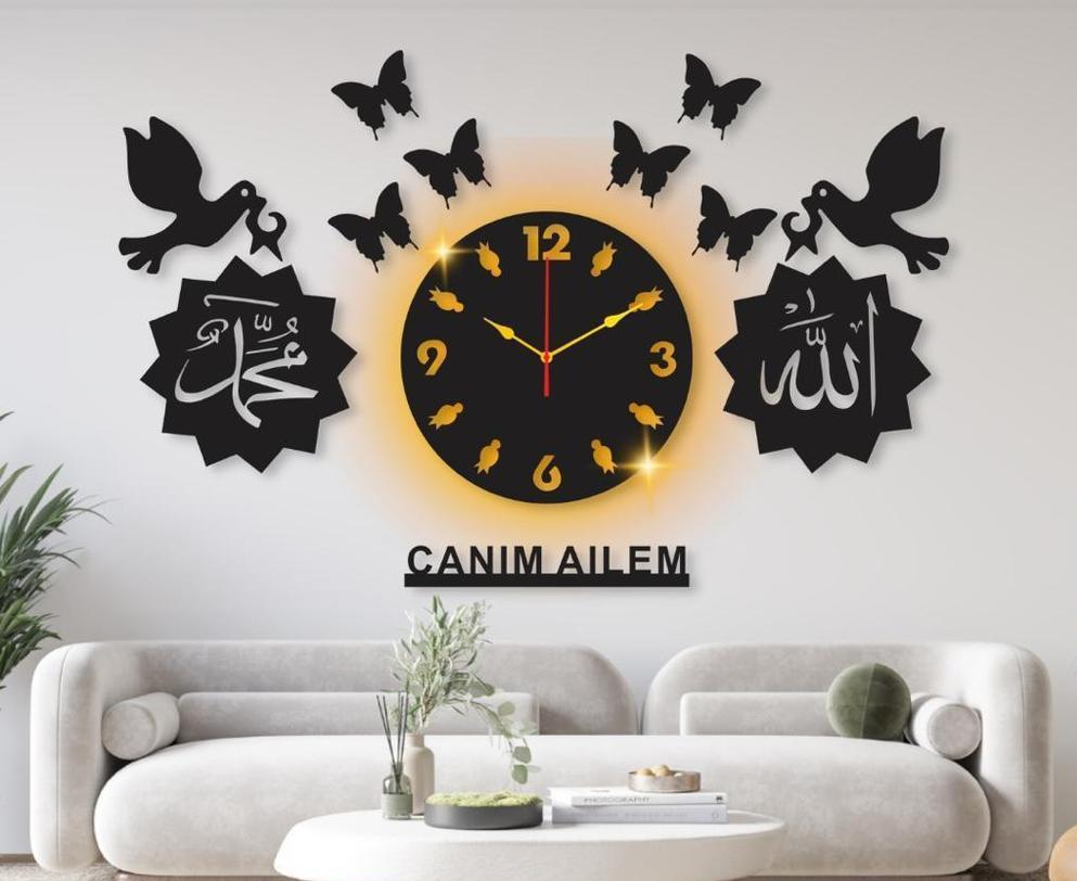 Beautiful MDF Wood Wall Clock With Blacklight
