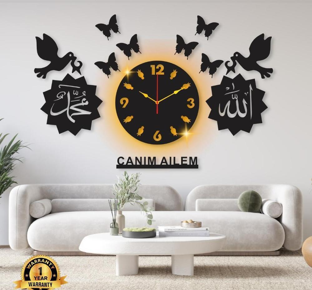 Beautiful MDF Wood Wall Clock With Blacklight